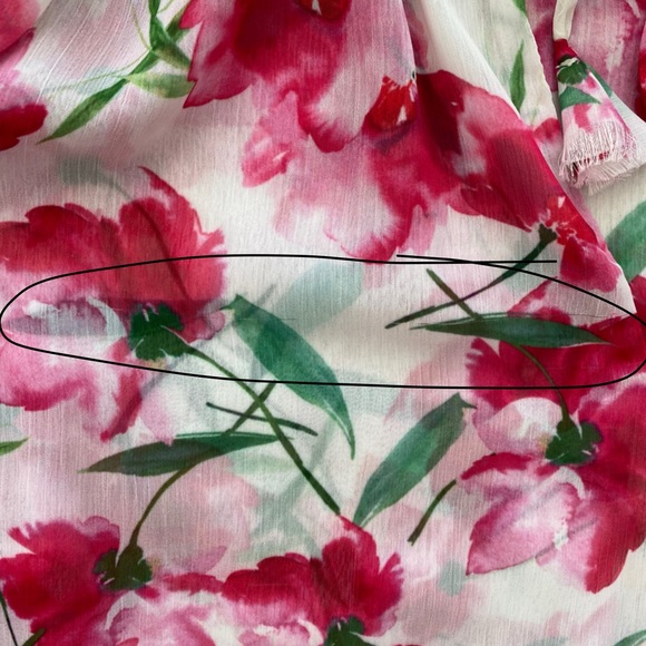 MISA Red Pink Fuchsia Floral Watercolor Chiffon Sera Top Short Sleeve Blouse - Picture 14 of 14